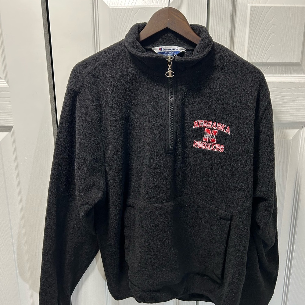 VINTAGE CHAMPION | Black Nebraska Cornhuskers Quarterzip Fleece | Size M